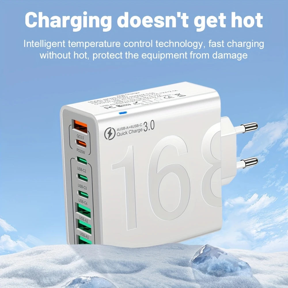8-Port Fast Charging Adapter – EU Plug (White)